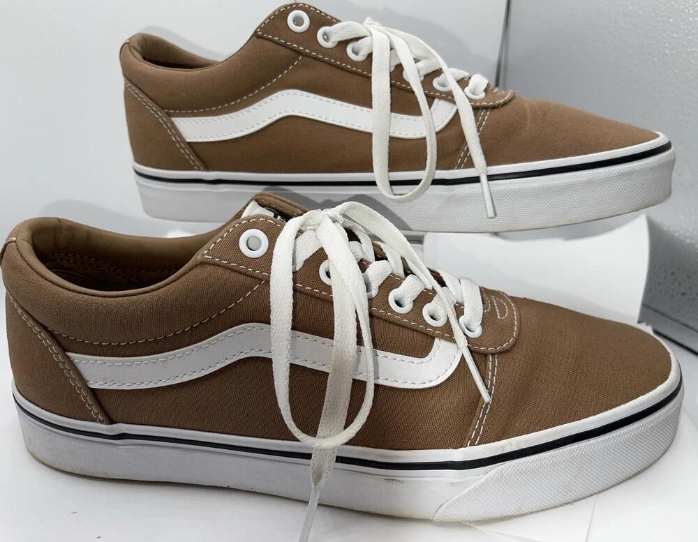 Vans Shoes Mens Size 8.5 Brown White Canvas Low Top Skate Sneakers Lace Up